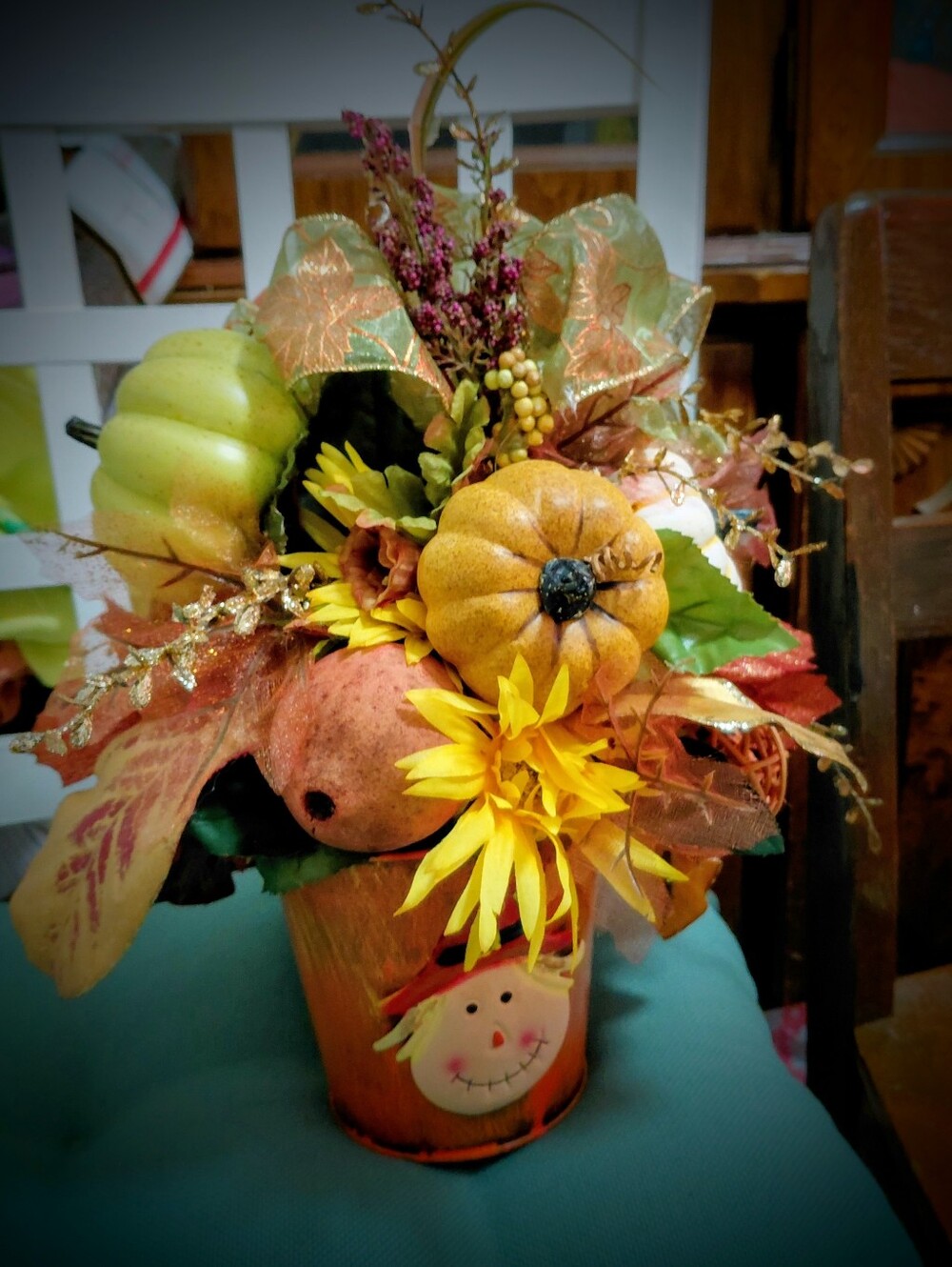 Autumn Harvest Floral Pumpkin Arrangement - Orange & Yellow 15" Tall